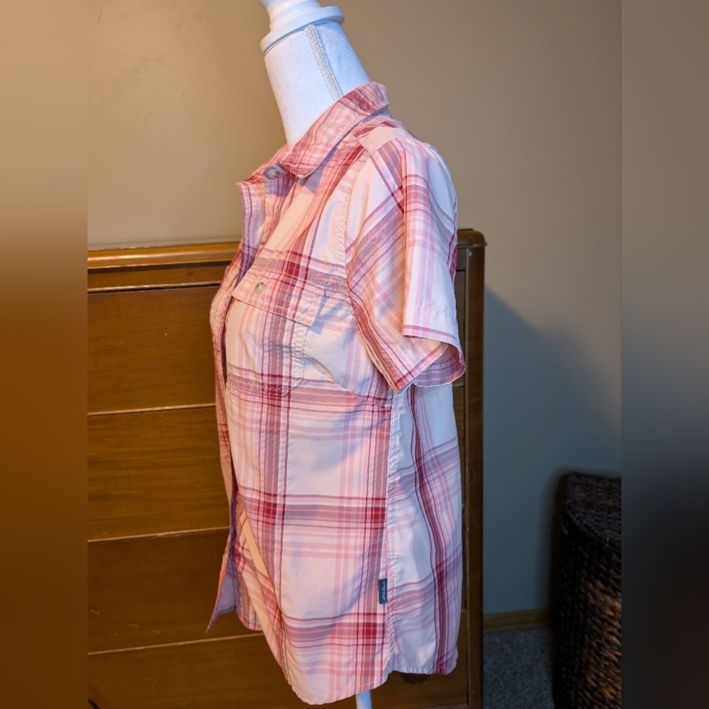 Eddie Bauer Pink Plaid Button-Up Short Sleeve Outdoor Shirt - Picture 4 of 13